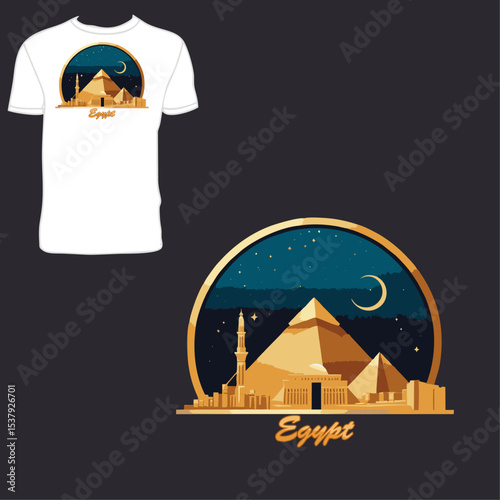 Abstract Illustration of Holiday in Egypt. Ready to print t-shirt design.	