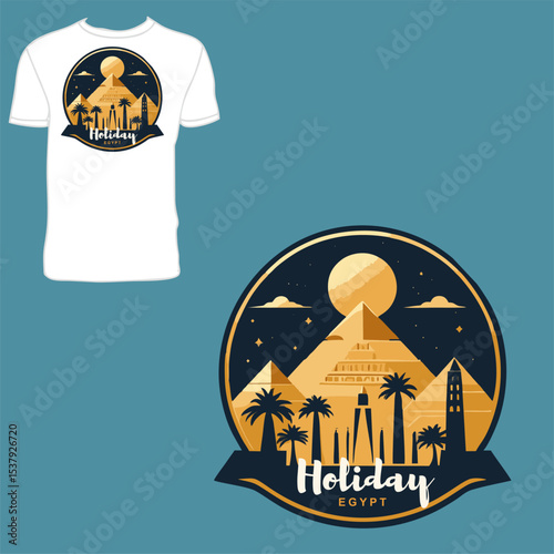 Abstract Illustration of Holiday in Egypt. Ready to print t-shirt design.	