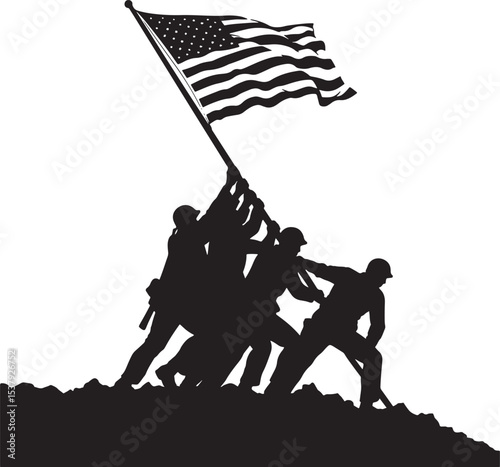 WWII Veteran Raising Flag vector illustration