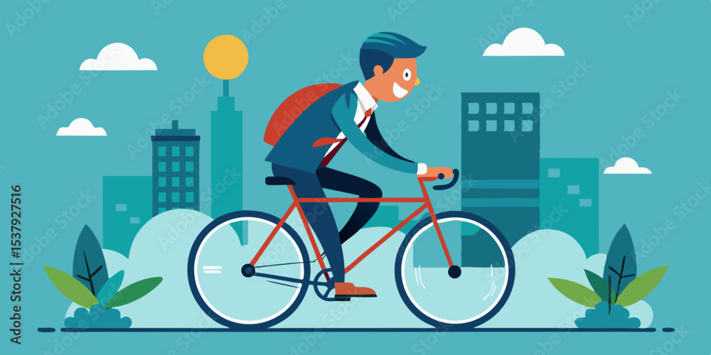 Fototapeta premium Businessman Cycling Through City Eco-Friendly Commute and Urban Lifestyle