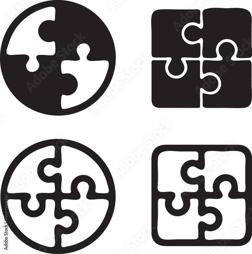 Puzzle Pieces Connection Silhouette Icon for Teamwork or Solution Concepts