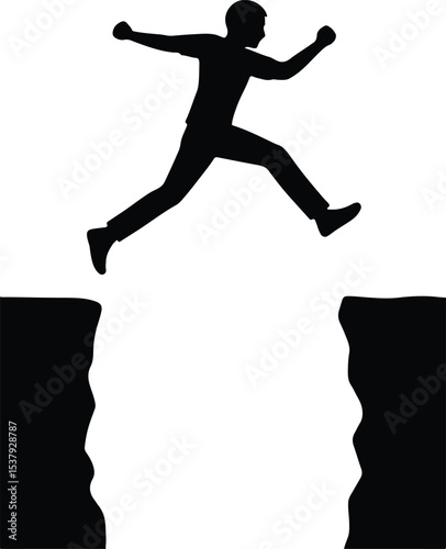 Silhouette man jumping over the cliff edge vector illustration