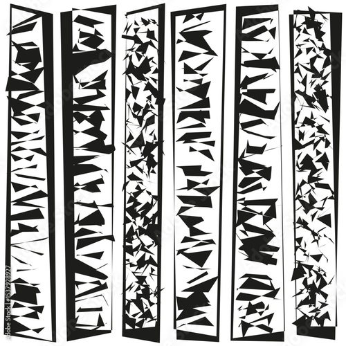Vertical stripe pattern. Abstract noise form. Textured black vector. Distorted line graphic.