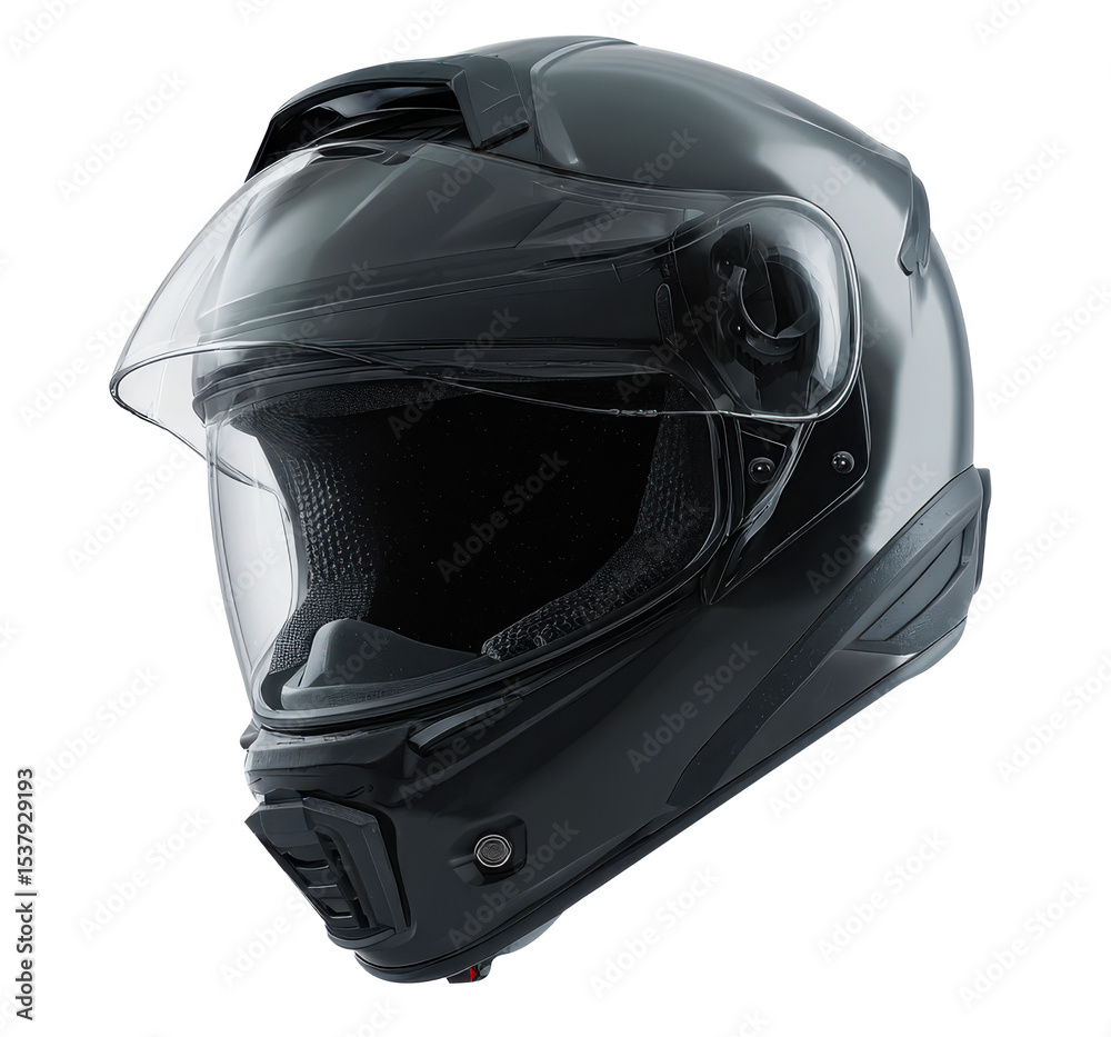 Fototapeta premium Black motorcycle helmet with visor on white background.