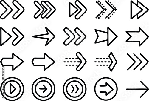 Outline icon set depicting time acceleration concepts for design projects
