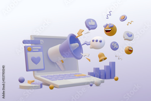 3d digital marketing social media seo optimization illustration