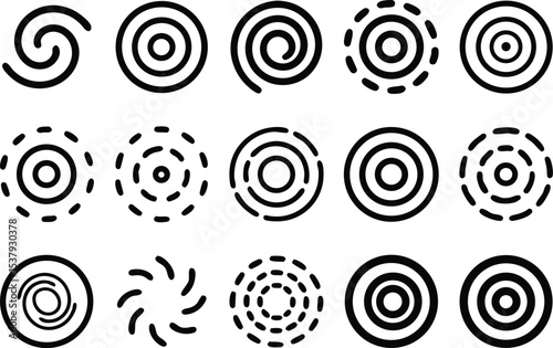 A flat icon set depicting time vortices a single high quality design for digital use