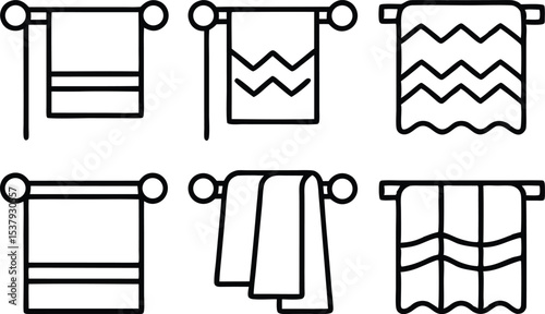 Outline icon set of towel racks for bathroom or laundry room design projects