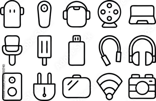 Flat icon set of travel gadgets for websites and applications
