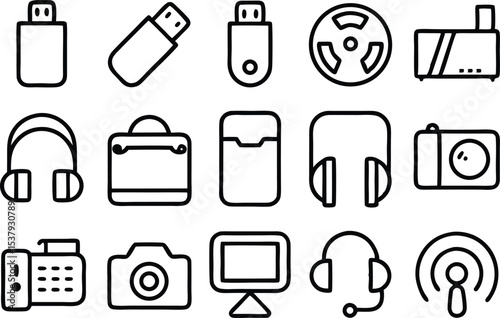 Flat icon set of travel gadgets for websites and applications