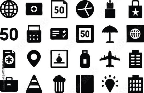 Outline travel icons grid a comprehensive set of travel documentation graphics