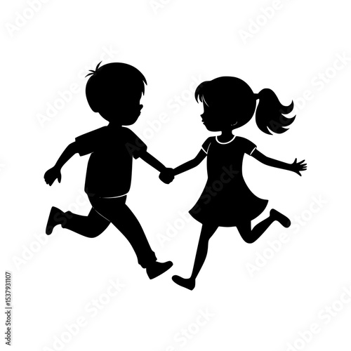 Running kids silhouette vector illustration