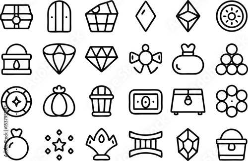 Solid filled treasure chamber icons design set for digital use