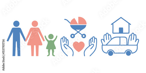 Protecting Family Values Symbol Illustration Child Couple Car Home Love Health Safety and Nurturing Care