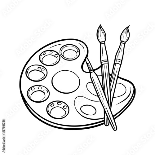 Vintage paint palette brushes vector illustration
