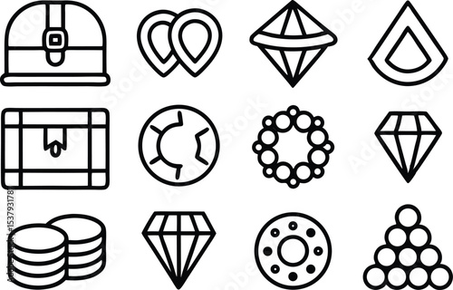 Solid filled treasure chamber icons design set for digital projects