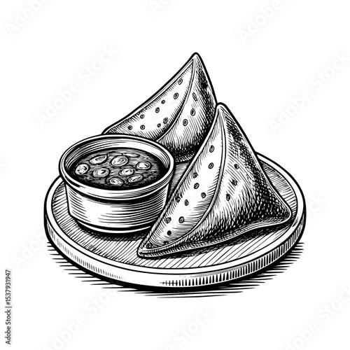 Vintage samosa engraving vector illustration