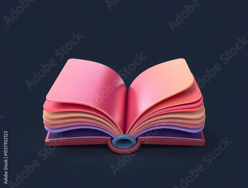 Open book showing colorful pages on dark background