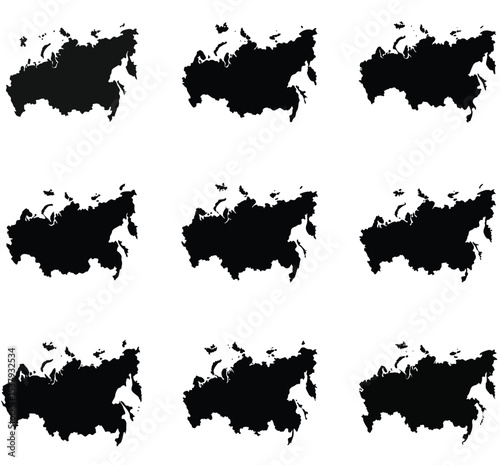 Russia map black silhouette vector style with white background