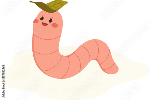 Cute Worm with a Leaf on Head

