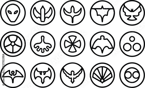 Outline icon set featuring underworld creatures a single design of stylized mythological beings