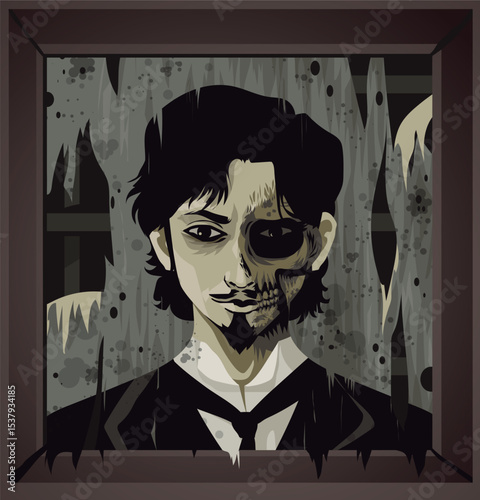 evil portrait with face melting into a skull