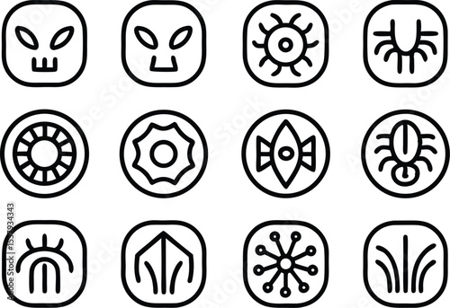 Outline icon set of underworld creatures a single high quality design featuring stylized mythological figures