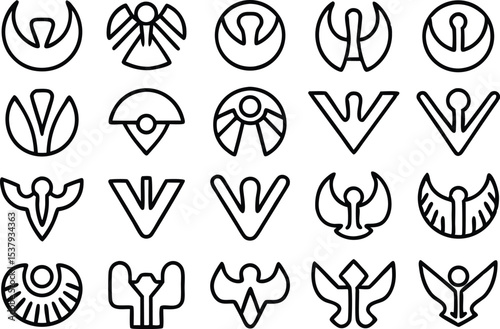 Outline icon set featuring underworld creatures a single design of stylized mythological beings