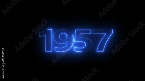 1957 neon line text. Abstract 1957 neon text animation, Glowing neon number text background 4k video animation . important year, important date 1957.