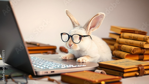 rabbit with laptop