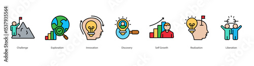 Personal Growth banner web icon set vector illustration concept with icon of challenge, exploration, innovation, discovery, self growth, realization, liberation