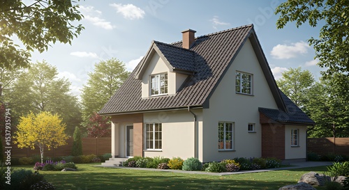 Residential House Exterior with Garden