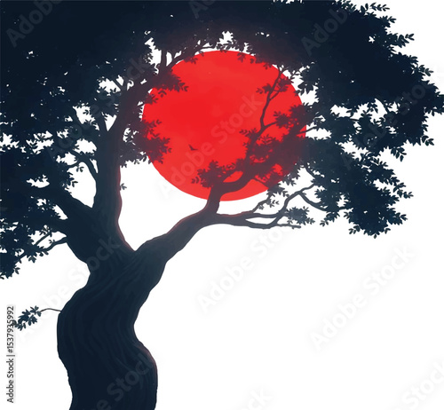 abstract tree with red paint splashes