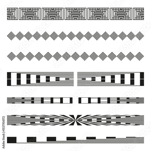Decorative horizontal lines. Abstract vector dividers. Patterned graphic elements. Striped border designs.