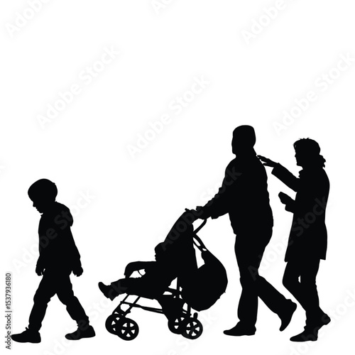 Silhouettes of a Family and Children Riding Bicycles Together
