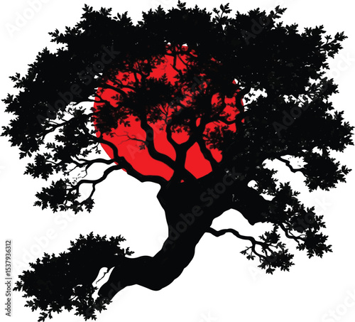abstract tree with red paint splashes
