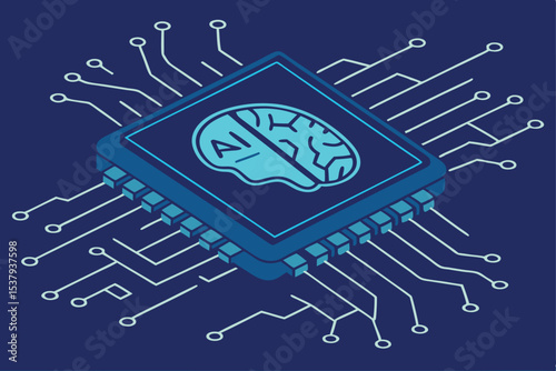 Futuristic AI Processor on Digital Circuit Board