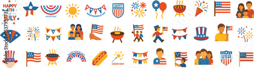 Flat Celebration Vector Art Set with Star Elements and Festive Design for Independence Day