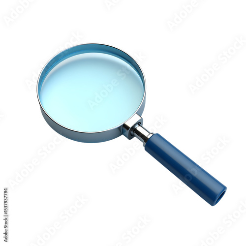 A magnifying glass with a blue handle isolated on transparent background