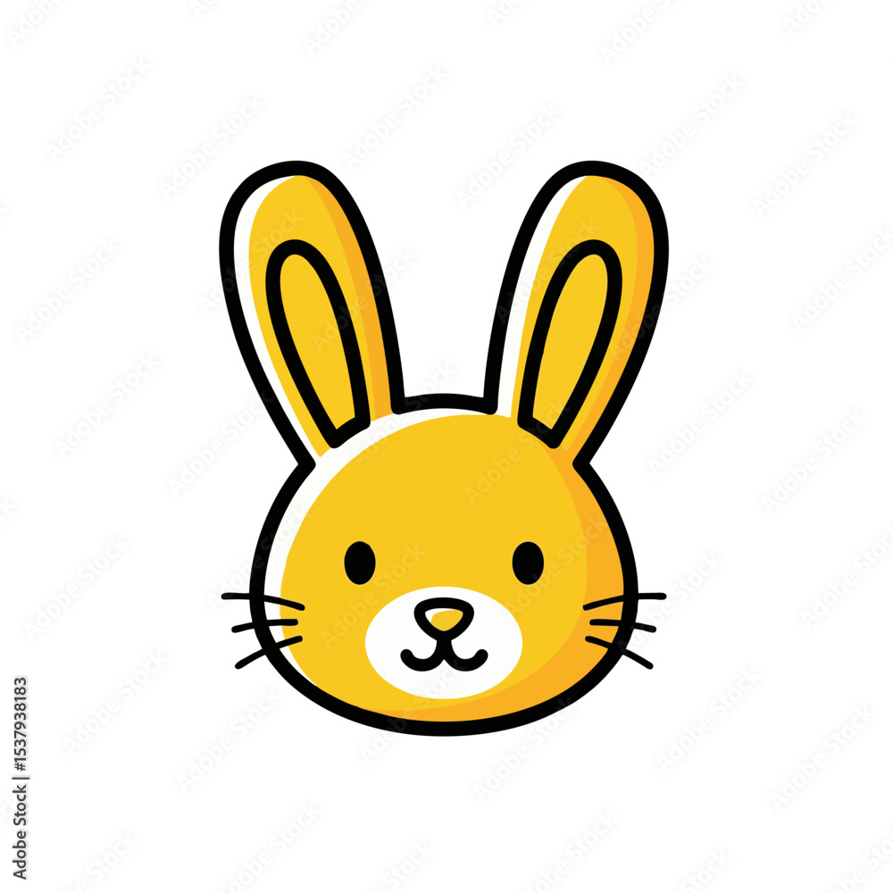 Obraz premium Cute Yellow Rabbit Logo in Line Art Style, Black Outline With Solid Yellow Fill