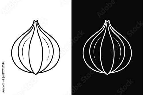 Minimal Garlic Icon in Line Art Style. Black White Vector Design