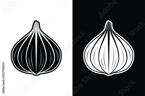Garlic Vegetable silhouette Monochrome Vector Icon on White black Background