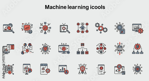 Machine Learning Icon Set – Flat Minimalist Symbols of Training, Models & Metrics
