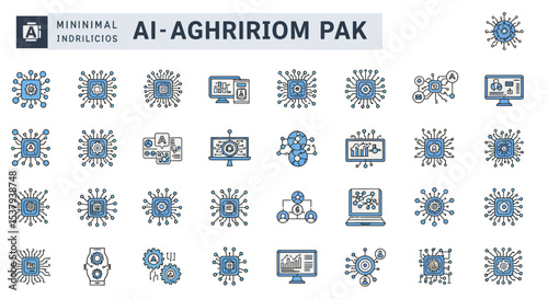 AI Algorithm Icon Set – Flat Vector Symbols of Decision Tree, Clustering & Regression