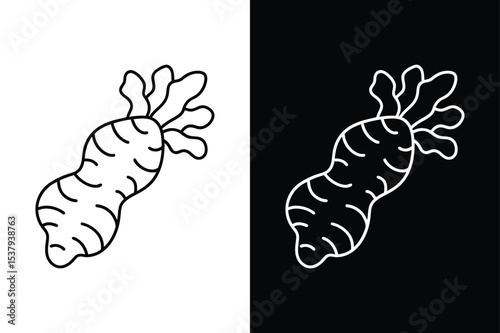 Ginger Root Vector Illustration. Outline Icon in Monochrome Style