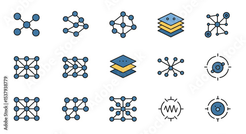 Neural Network Icon Set – Flat Vector Symbols of Nodes, Layers & AI Architecture