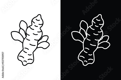 Ginger Root Line Icon Vector. Simple Black and White Herb Illustration