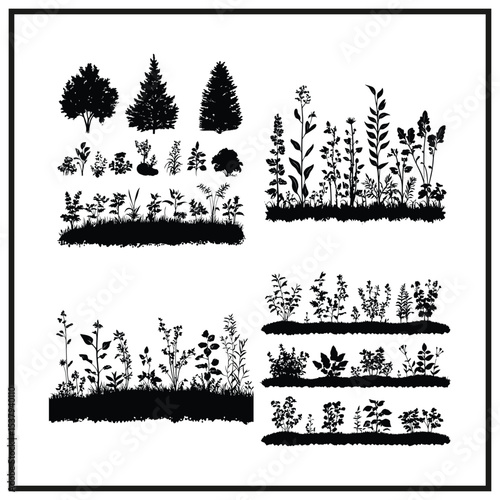 Vegetable Garden with Plants Silhouette
