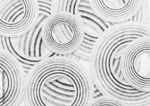 Abstract minimal grunge background with black and white striped circles. Vector geometric design