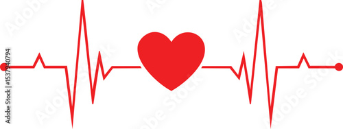 Vector Concept of a Beating Heart with Electrocardiogram Line – Representing Medical Care, Emotions, and the Rhythm of Life in a Clean Graphic Style